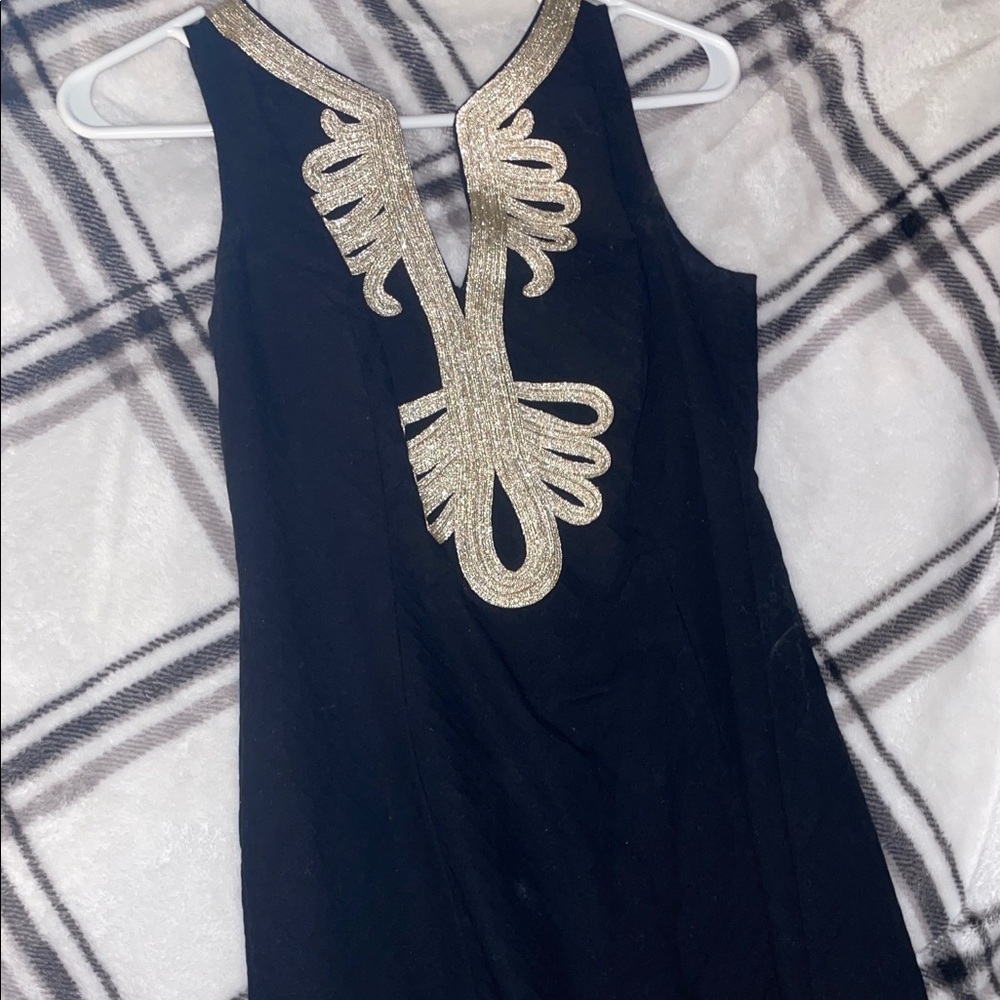 Lilly Pulitzer Black Dress with Gold Embellishments